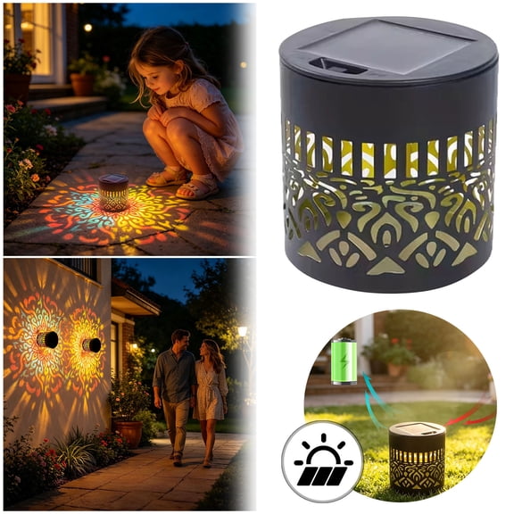 VMWMSSR Solar Cutout Metal Projection Path Light, Color Changing Pattern Outdoor Solar Landscape Lamp, Waterproof Auto Led Projector Light For Yard Walkway Patio Lawn Decor(Black-3.3")