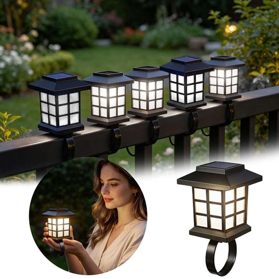 VMWMSSR Solar Powered Fence Post Lights,Waterproof Auto On Off Clip‑On Solar Lantern,Portable Outdoor Deck Railing Light For Patio Backyard Garden Yard Decoration(White Light-4.13")