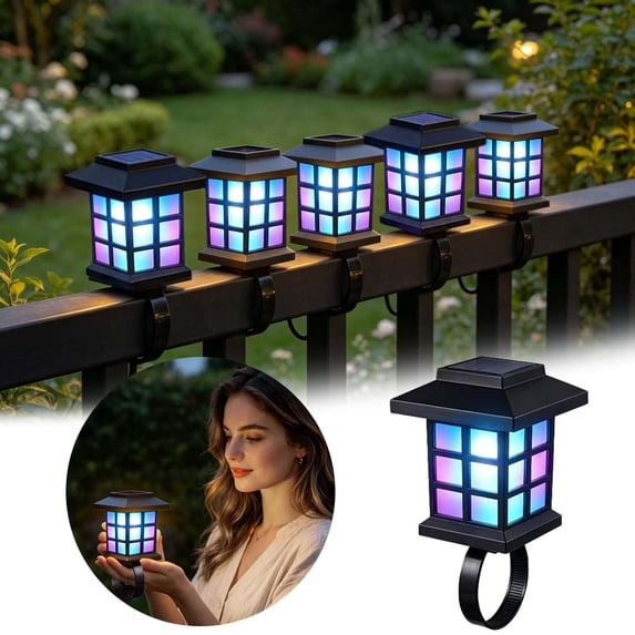 VMWMSSR Solar Powered Fence Post Lights,Waterproof Auto On Off Clip‑On Solar Lantern,Portable Outdoor Deck Railing Light For Patio Backyard Garden Yard Decoration(Colored Light-4.13")