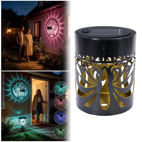 VMWMSSR Solar Projection Wall Light Hollow Metal Cutout Outdoor Landscape Lamp Auto On Off Solar Powered Decorative Shadow Light For Garden Fence Patio Walkway Wall Decor(Color Light-3.15")