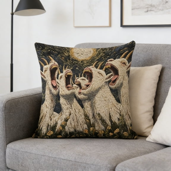 VMWMSSR Square Linen Throw Pillow Cover Printed Funny Goat Animal Decor Cushion Cover, Hidden Zipper Washable Farmhouse Sofa Couch Decor Pillowcase(D-17.72")