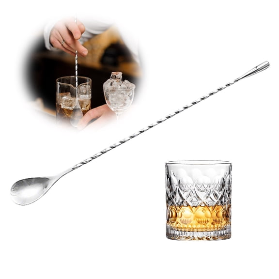 VMWMSSR Stainless Steel Bar Spoon Twisted Long Handle Cocktail Stirring Spoon Mixing Spoon For Bar Pub Restaurant Home Drinks(Silver-11.81")