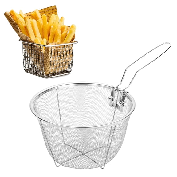 VMWMSSR Stainless Steel Deep Fry Basket, Wire Mesh Strainer With Heat-Resistant Handle, Multi-Use Kitchen Fryer Basket For French Fries, Chicken Wings & Home Cooking(Silver-5.9 Inch)