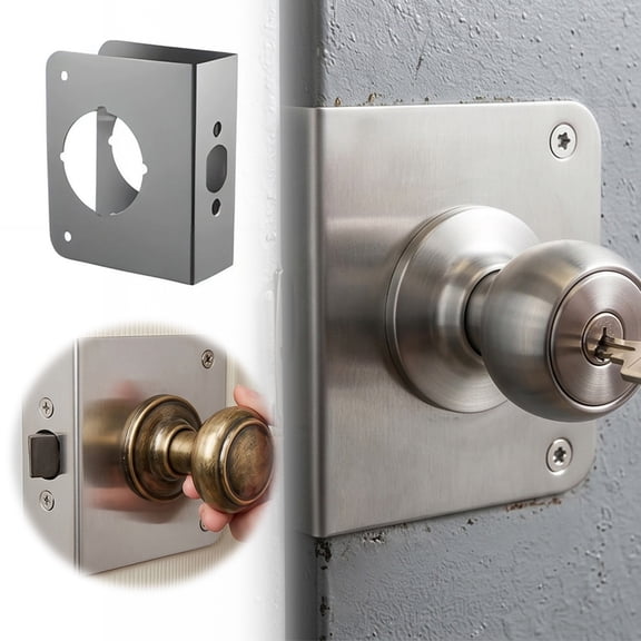 VMWMSSR Stainless Steel Door Knob Repair Plate, Round Lock Hole Reinforcement Cover Plate, Anti-Rust Door Lock Patch Fixer For Damaged Door Hole Home Interior Exterior Door(Silver-4.48")
