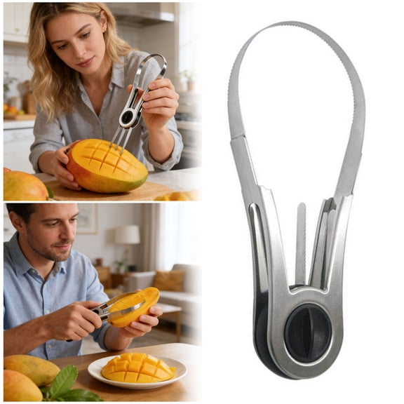 VMWMSSR Stainless Steel Mango Corer And Slicer, Ergonomic Handle Mango Pitter Tool, Easy Cut Fruit Slicer For Home Kitchen Use Yellow-21.6X7.9CM
