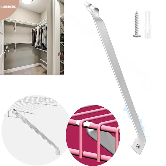 VMWMSSR Support Brackets For Wire Shelving, Wire Shelf Support Braces, Heavy Duty Anti-Sag Steel Closet Wire Shelf Brackets For 12In Deep Storage Wire Rack Organizer(White-17")