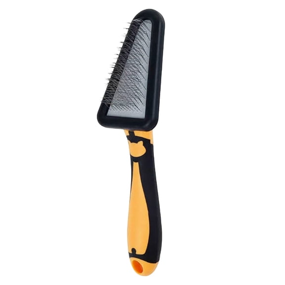 VMWMSSR Triangle Slicker Pet Grooming Brush, Slanted Fine Steel Pin Dog Cat Detangling Comb, Non-Slip Ergonomic Handle Pet Hair Remover Brush For Knot Trimming(Yellow-7.09")