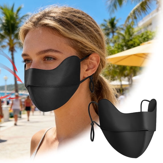 VMWMSSR Wide Brim Uv Protection Sun Face Mask, Adjustable Elastic Strap Breathable Sun Protection Face Cover, Lightweight Cooling Sun Mask For Cycling Beach Driving Outdoor Activity(Black-9.84")