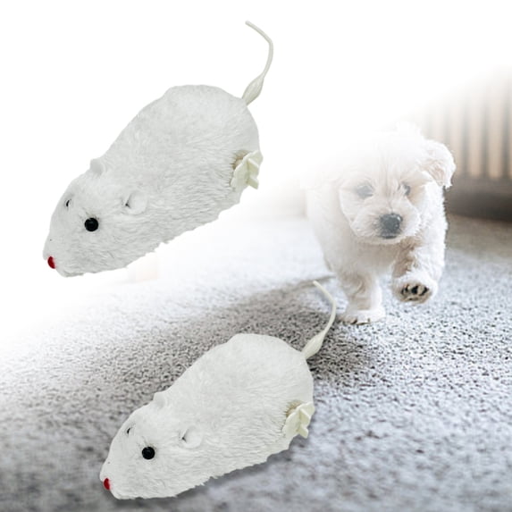 VMWMSSR Wind-Up Moving Plush Mouse Dog Cat Toy Automatic Wiggling Tail Realistic Furry Rodent Interactive Pet Play Toy For Small Medium Dogs Kittens Indoor Play(White-6.29")