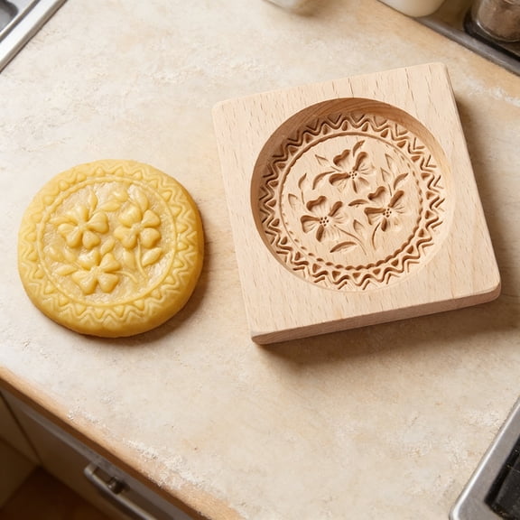 VMWMSSR Wooden Cookie Molds, 3D Carved Wooden Biscuit Mold, Wooden Kitchen Baking Cookie Cutter Embossing Press Stamp Molds Diy Cookie Stamp,Easy Demolding & Cleaning C-10cm x 10cm x 2cm