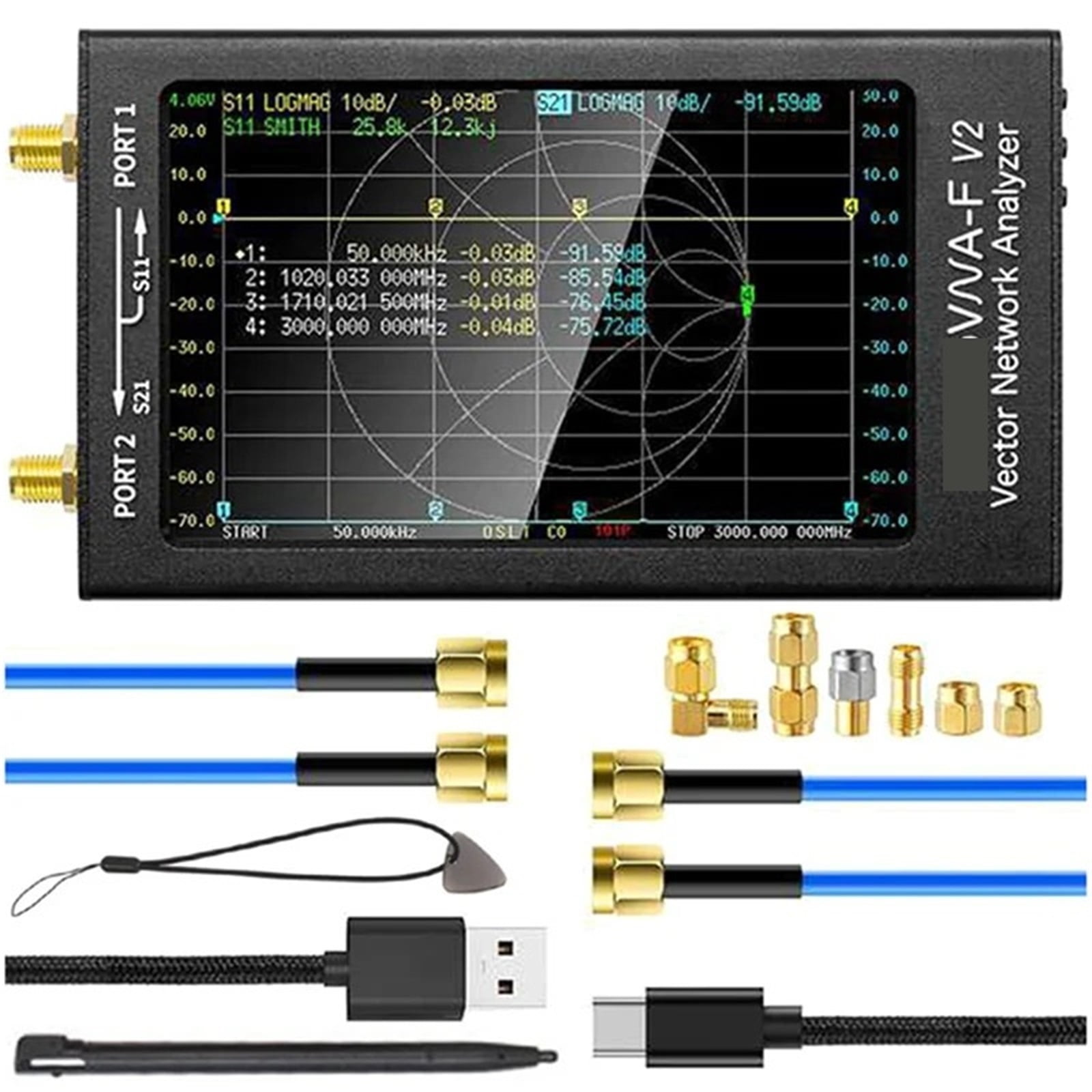 VNA-F V2 Vector Network Analyzer 50KHz-3GHz Antenna Analyzer HF VHF UHF VNA With 5000MAh-Measuring S Parameters ,Avoid Switching Noise