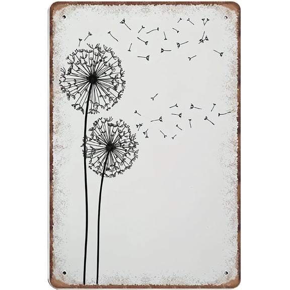 VNCgov Scandinavian Minimalist Dandelion Metal Wall Art - Black & White Abstract Decor, Vintage Tin Sign For Bar, Pub, Home - 8X12 Inch