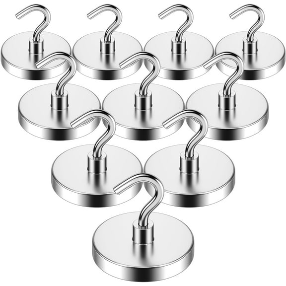 VNDUEEY 10 Pack 110 Lbs Magnetic Hooks, Heavy Duty Neodymium Magnet Hook, Strong Magnetic Hanger for Hanging, Rust Proof Silver Magnets with Hooks for Toolbox, Cruise, Grill, Coat and Storage