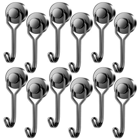 VNDUEEY 12 PCS Magnetic Hooks for Hanging 30LBS Neodymium Magnet Hooks Heavy Duty for Refrigerator, Kitchen, Office, Strong Magnets with Hook for Tool Bag Key Holder