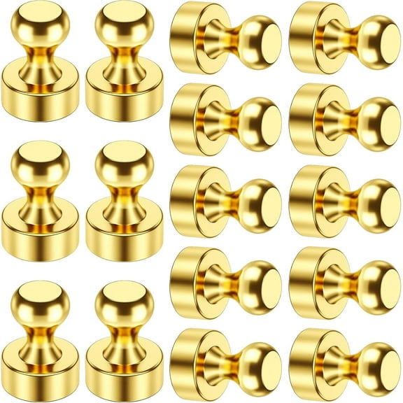 16 Pack Fridge Magnets Refrigerator Magnet, Gold Strong Magnets for Whiteboard, Magnetic Push Pins, Metal Magnet for Kitchen, Office, Classroom, School, Locker, Cruise Decor
