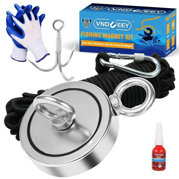 1725 LBS Magnet Fishing Kit, Strong Fishing Magnet Kit - Includes Heavy Duty 65 FT Rope, Grappling Hook, Gloves, Locking Carabiner - Magnetic Fishing for Treasure Hunt - 3.7 inch