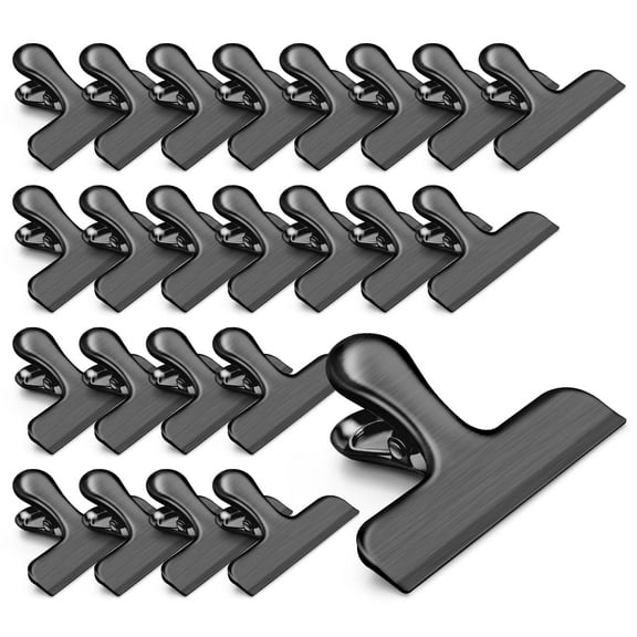VNDUEEY 24 Pack Stainless Steel Chip Bag Clips, Chip Clips for Food Bags, Heavy Duty Clips for Kitchen and Office to Seal Coffee Bags, Paper Sheets, Air Tight Seal-3 Inches, Black