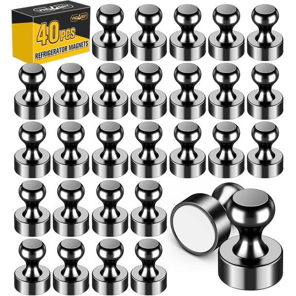 40Pcs Fridge Magnets, Black Refrigerator Magnets for Whiteboard, Strong Metal Magnets for Whiteboard, Office, Classroom, Kitchen, Map, Pictures