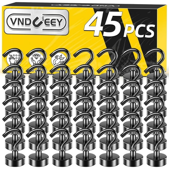 45 Pack Black Magnetic Hooks, 22Lbs Strong Magnet Hooks for Hanging, Magnetic Hook Heavy Duty, Fridge Magnets Neodymium with Hooks for Cruise, Kitchen, Workplace, Office and Garage