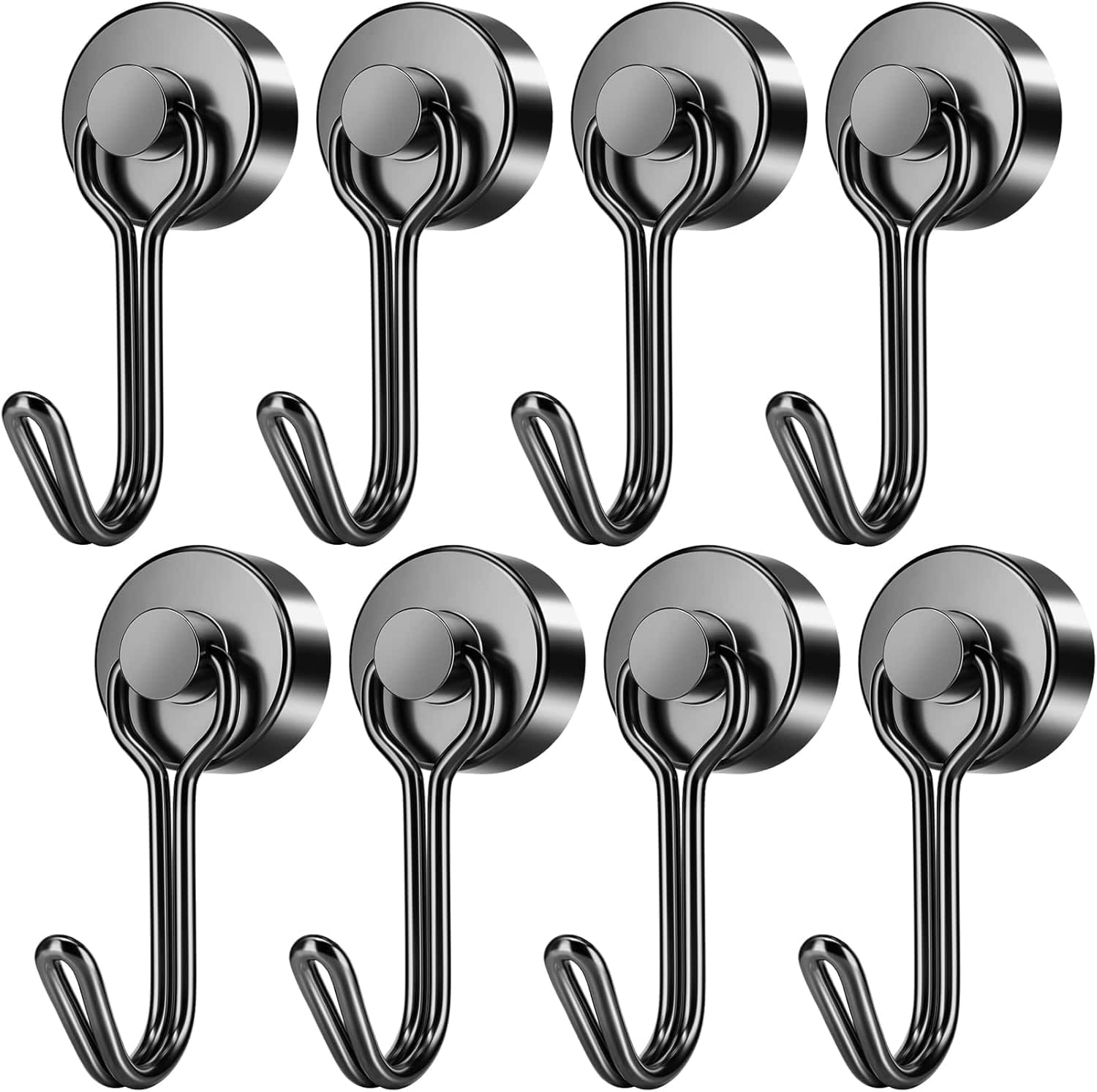 VNDUEEY 100Lbs Strong Magnetic Hooks – 4 Pack Neodymium Grade-52 Magnets With Swivel Carabiner Hooks, Heavy Duty For Refrigerator, Garage, Cruise, Kitchen, Office