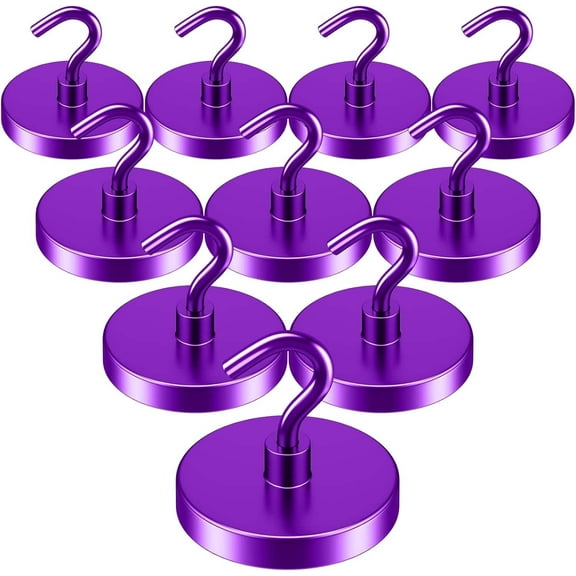 Heavy Duty Magnetic Hooks, 110 Lbs Strong Magnets with Hooks for Cruise Cabin, Magnet Hooks for Hanging, Metal Magnetic Hanger for Grill, Fridge, Kitchen, Garage (Purple, Pack of 10)