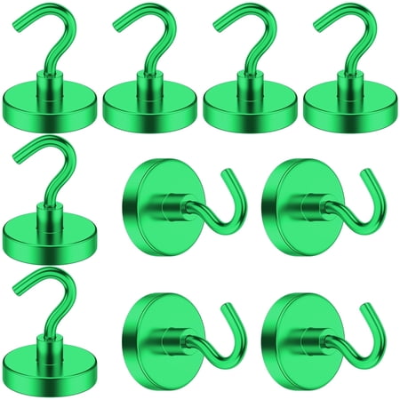 Magnetic Hooks, 10 Pack 80LBS Heavy Duty Neodymium Magnet Hook, Strong Magnetic Hanger for Hanging, Rust Proof Green Magnets with Hooks for Toolbox, Cruise, Refrigerator, Kitchen, Garage