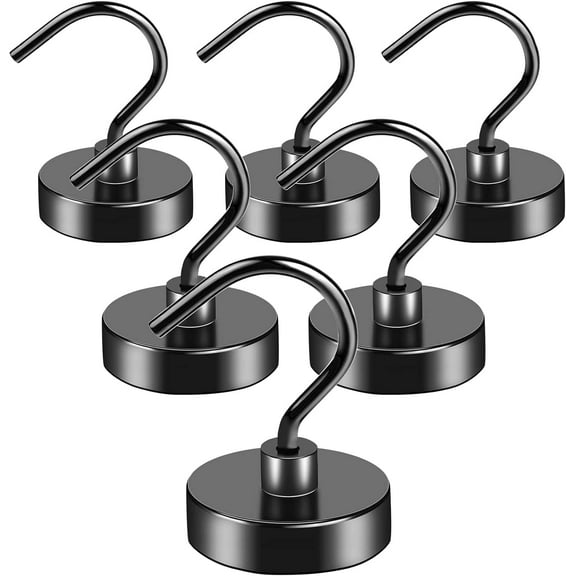 VNDUEEY Magnetic Hooks Heavy Duty, 6 Pack 50LBS Strong Magnet Hooks for Hanging, Neodymium Magnets with Hooks Large Opening, Magnetic Hooks for Cruise, Kitchen, Garage, and Workplace