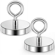 VNDUEEY Neodymium Fishing Magnets, 2 Pack 150 lbs Pulling Force, Rare Earth Magnets with Countersunk Hole Eyebolt for Retrieving in River Lake, Beach, Lawn - 1.42 inch