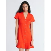 FREE ASSEMBLY Women's Button Front Mini Dress with Ruffle Hem, Sizes XS-XXL