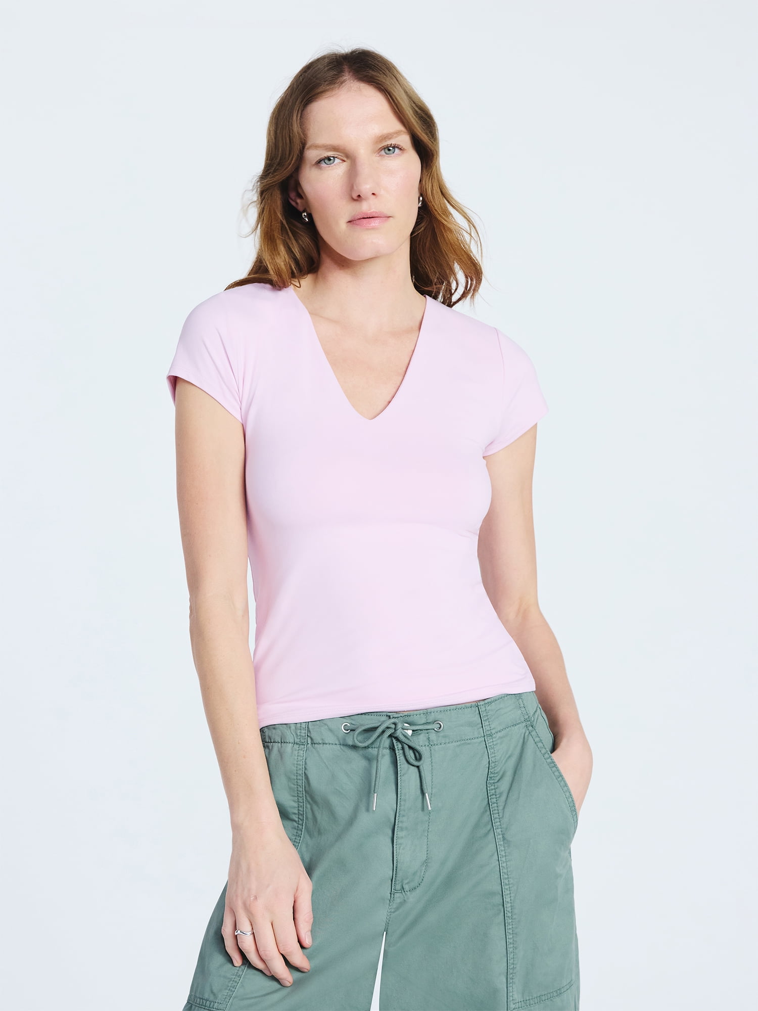 Scoop Women's and Women's Plus Ultimate Refined Contour V Neck Tee, Sizes XS-4X