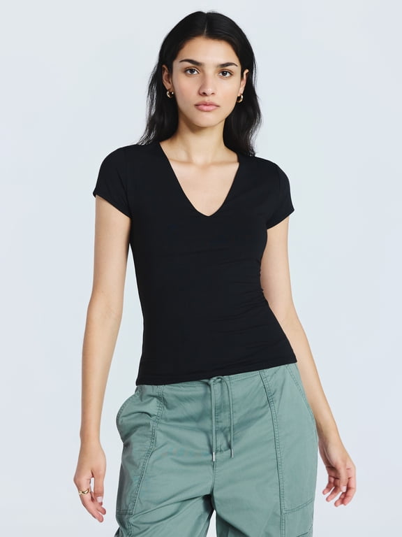 Women's and Women's Plus Refined Contour V Neck Tee, Sizes XS-4X