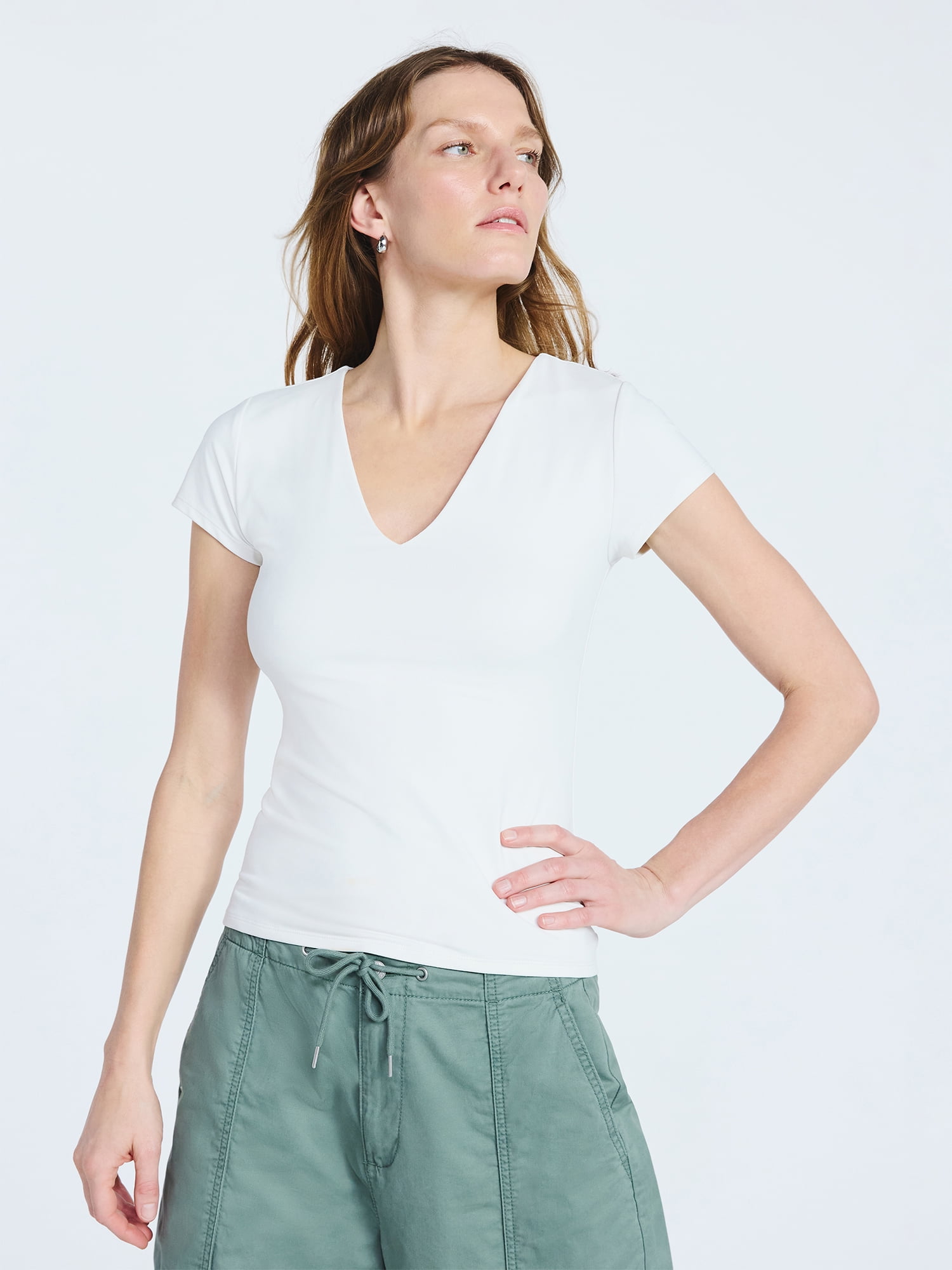 Scoop Women's and Women's Plus Ultimate Refined Contour V Neck Tee, Sizes XS-4X