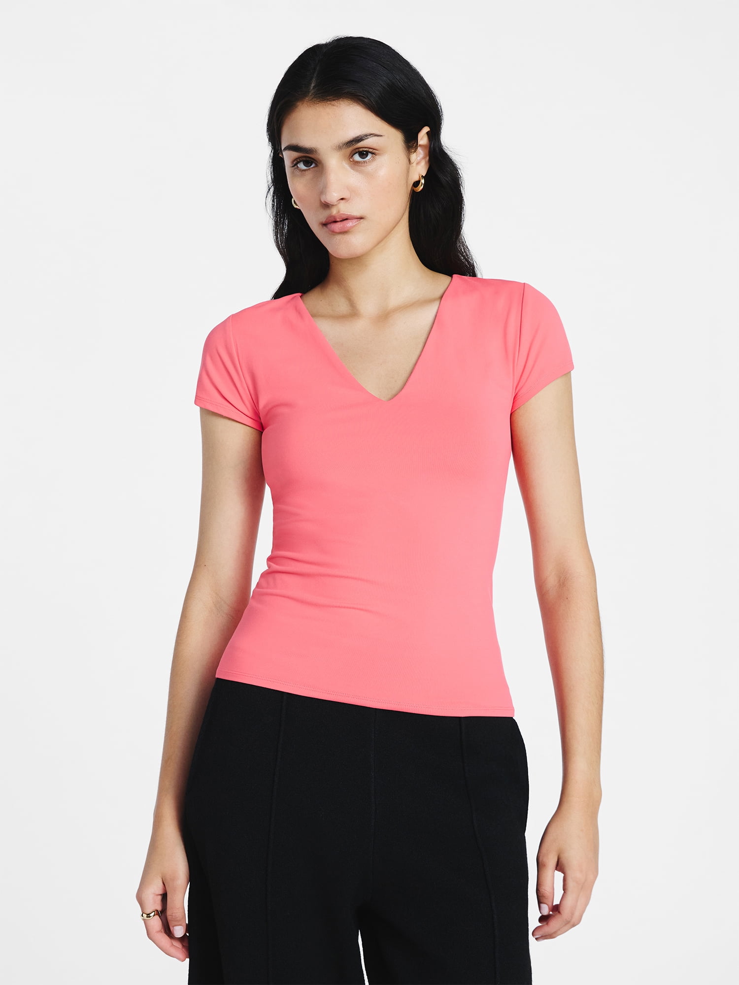 Scoop Women's and Women's Plus Ultimate Refined Contour V Neck Tee, Sizes XS-4X