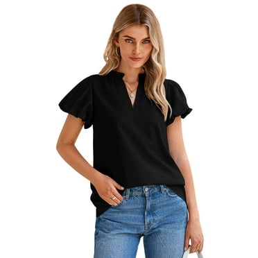 PRETTYGARDEN Women's Ruffle Neck Top with Puff Sleeves, Sizes S-XXL