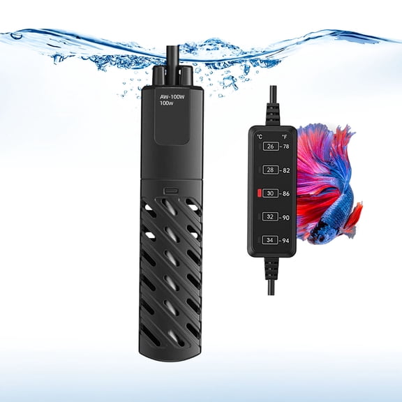 VNEKVA 100W Mini Submersible Fish Tank Heater, External Temperature Controller with Overheat Safety for 5-15 Gallon Fish & Turtle Aquariums