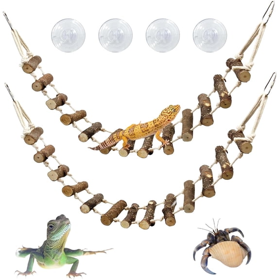 VNEKVA 2 Pack Fruit Wood Reptile Basking Bridge & Climbing Ladder, Terrarium Decor for Geckos, Hermit Crabs, Bearded Dragons, Chameleons and Small Amphibians & Reptiles