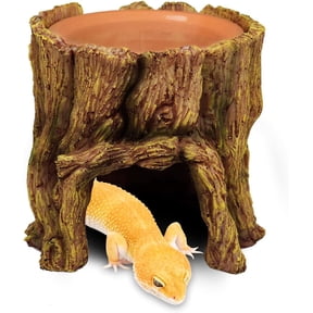 VNEKVA 2-in-1 Reptile Hide Cave with Terracotta Water Basin, Humidifying Shelter for Geckos, Lizards & Amphibians, Moisture Retention & Shedding Support