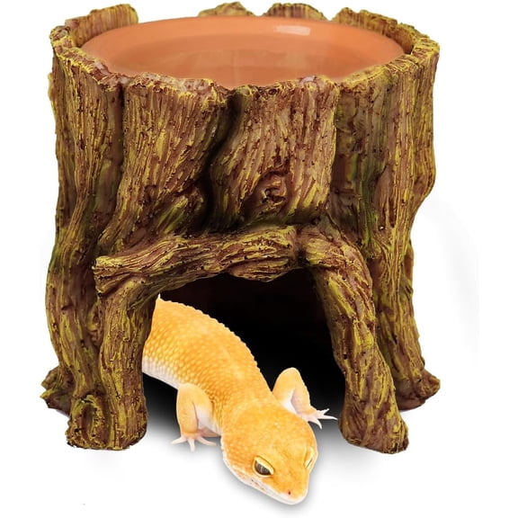 VNEKVA 2-in-1 Reptile Hide Cave with Terracotta Water Basin, Humidifying Shelter for Geckos, Lizards & Amphibians, Moisture Retention & Shedding Support