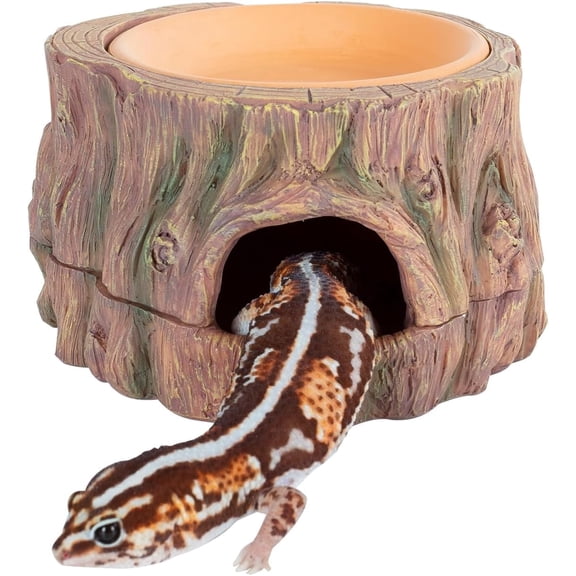 VNEKVA 3-in-1 Reptile Hide Cave with Detachable Base & Humidity Dish, Terrarium Decor Humid Shelter Hideout for Gecko, Lizard and Small Amphibian Pets
