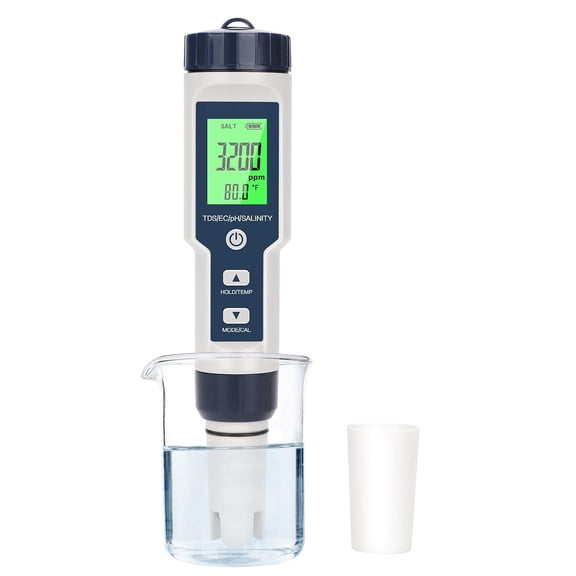 VNEKVA 5-in-1 Digital Water Tester, Salinity pH EC TDS Temperature Meter for Saltwater Pool and Hydroponics