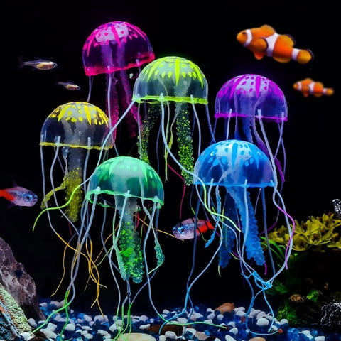 VNEKVA 6 Pcs Glowing Jellyfish Aquarium Ornaments  Luminous Fish Tank Decorations for Underwater Landscape & Aquascape