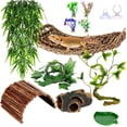 thumbnail image 1 of VNEKVA Bearded Dragon Tank Accessories Set, Reptile Bridge Hammock with Vines, Feeding Bowl & Hide Cave, 1 of 6