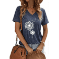 thumbnail image 1 of VNJQPG Dandelion Puff womens v neck t shirts Casual Tee Shirt-V1-Heather Navy,M, 1 of 3