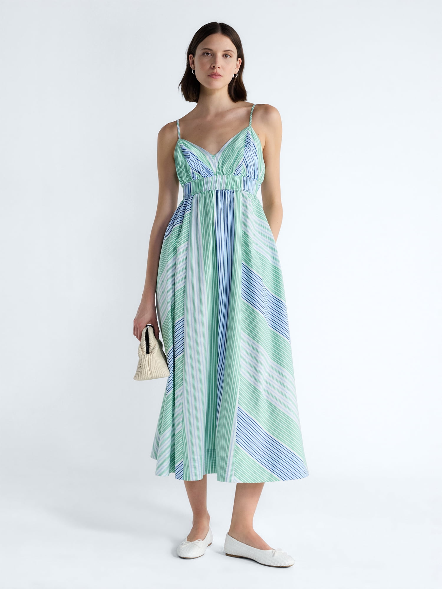 blue and green striped dress Line It Up Hunter Green Striped Dress main image 1