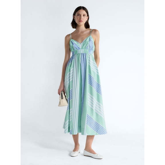 Free Assembly Women's and Women's Plus Striped Cotton Maxi Dress, with Cut Out Back, Sizes XS-4X