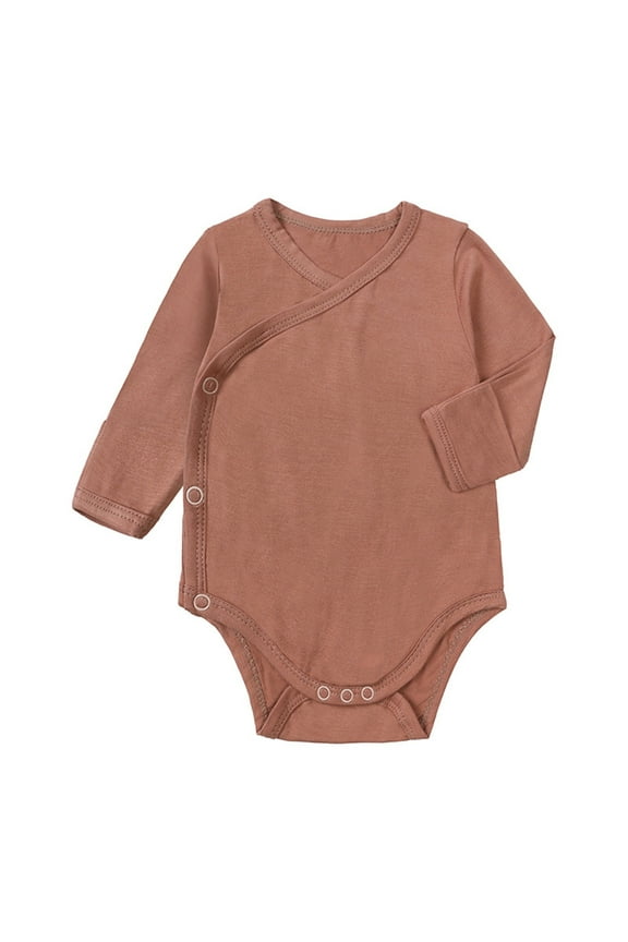 Baby Boys Solid Color Jumpsuit Wrap Front Long Sleeve Crewneck Bodysuit With Snap Buttons For Newborn Casual Daily Wear Red 12-18 Months