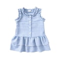 thumbnail image 1 of VNKIDY Baby Toddler Girls Ruffle Trim Gingham Dress With Button Front Layered Ruffle Hem For Cute Casual Summer Wear Blue 6-12 Months, 1 of 6