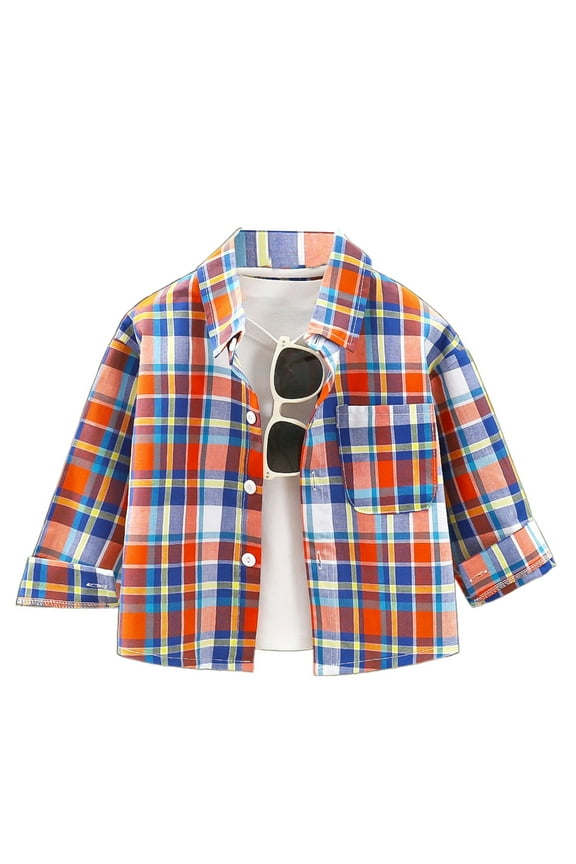 Boy's Shirt Spring Kids Plaid Collared Shirt With Pocket Long Sleeve Button Front Shirt For Daily Outdoor Activities Casual Top