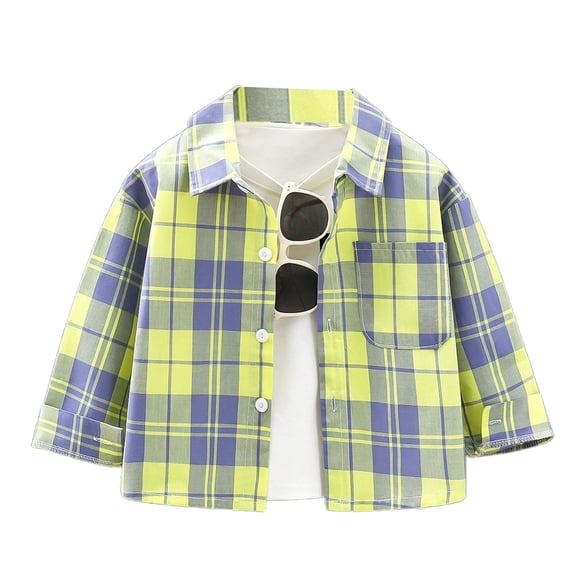 VNKIDY Boy's Shirt Spring Kids Plaid Collared Shirt With Pocket Long Sleeve Button Front Shirt For Daily Outdoor Activities Fashionable Top