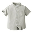 thumbnail image 1 of VNKIDY Boy's Shirt Spring Kids Solid Color Stand Collar Shirt With Pocket Short Sleeve Button Closure Shirt For Daily Wear Soft Top, 1 of 3